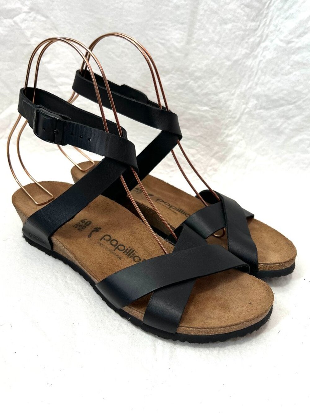Birkenstock sandals Papillio Lola black leather EU 40 womens 9 ankle strap wedge